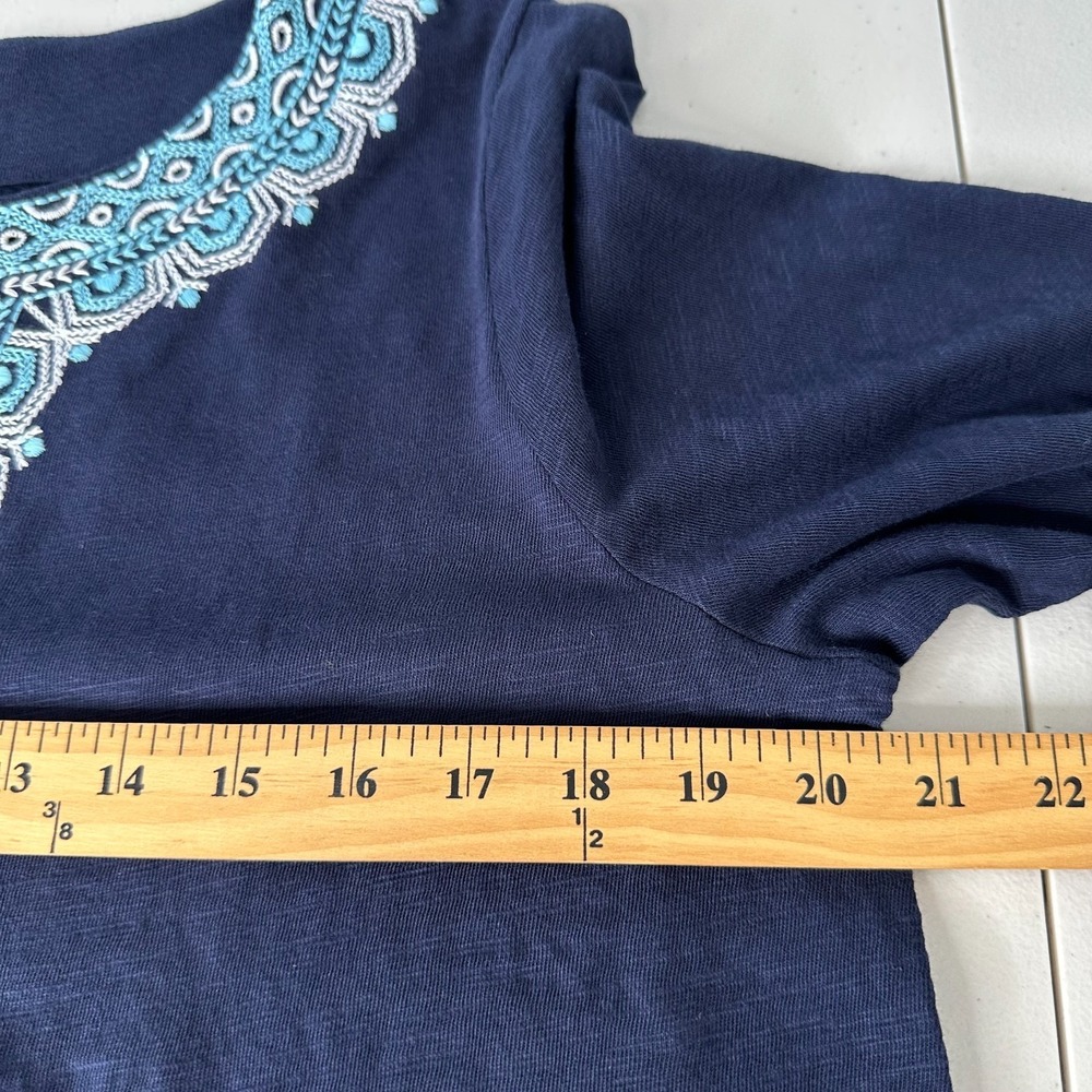 Talbots Embroidered Split Neck Tee Navy Blue Cott… - image 8